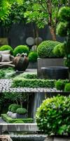 Modern Zen Garden with Lush Greenery photo