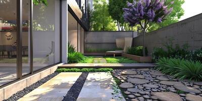 Modern Minimalist Backyard Garden with Stone Pathway photo