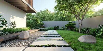 Modern Minimalist Garden with Stone Pathway photo