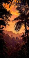 Silhouetted rainforest scene as the sun dips below the horizon. photo