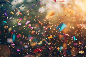 A colorful explosion of confetti is falling from the sky photo