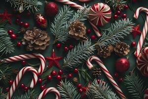 A Christmas tree with red and white candy canes and other decorations photo