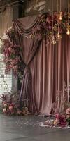 Elegant Event Backdrop with Luxurious Pink Drapes photo