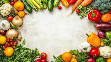 Fresh Colorful Vegetables and Fruits Arranged in a Circle photo