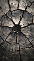 Close-Up of Weathered Tree Stump with Cracked Rings and Textured Surface in Natural Sunlight photo