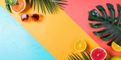 Vibrant Tropical Summer Background with Fresh Citrus Fruits photo