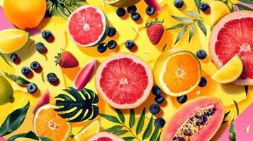 Contemporary summer fruit poster design with bold patterns and vibrant colors photo