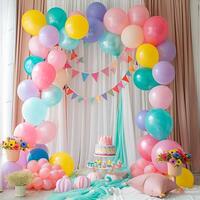 Decorative party setup featuring balloons photo