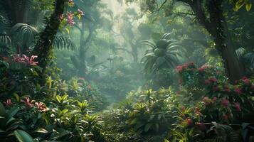 Dense rainforest with diverse flora. photo