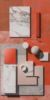 Abstract Geometric Composition with Marble and Red Elements photo