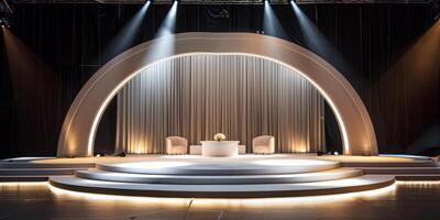 Modern Stage Setup with Elegant Lighting and Minimalist Design photo