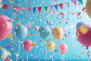 A bunch of colorful balloons are floating in the air photo