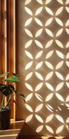 Sunlight Casting Geometric Patterns on Wall with Indoor Plant in Modern Minimalist Interior Design photo