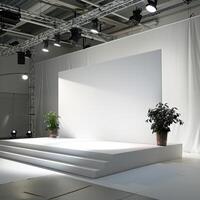 Streamlined display stage layout against a white backdrop photo