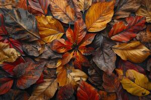 Vibrant Autumn Leaves in Rich Hues of Red, Orange, and Brown Creating a Stunning Seasonal Background photo