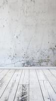 Rustic White Wooden Floor and Weathered Wall Background for Interior Design and Creative Projects photo