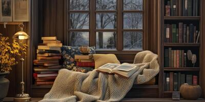 A bookcase with a book on it photo