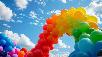 Artistic arrangement of balloons forming a vibrant rainbow photo