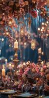 Celebration scene adorned with elegant decorations photo