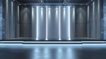 Modern Illuminated Stage with Sleek Design and Ambient Lighting photo