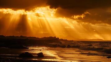 Dramatic silhouette of a beach holiday destination bathed in golden light photo