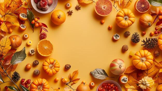 Inviting layout design with warm hues and inviting imagery of autumn fruits photo