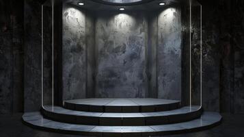 Futuristic Industrial Stage with Dramatic Lighting photo