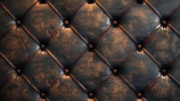 A black leather couch with a brownish color and a pattern of diamonds photo