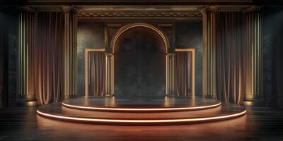 Sophisticated display stage featuring a spacious copy space background. photo