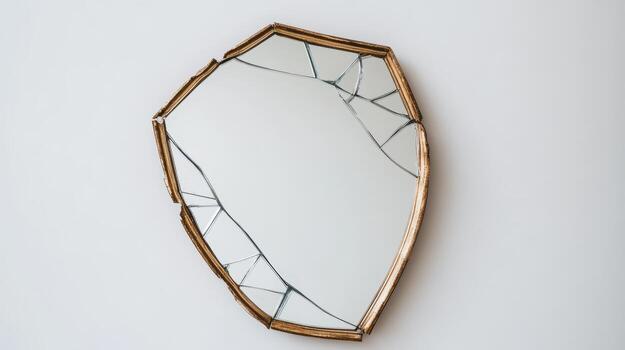 A broken mirror with a gold frame photo