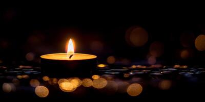 A candle is lit in a dark room photo
