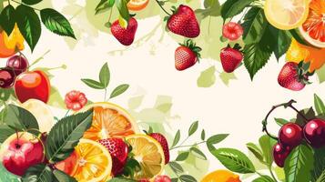 Abundant summer fruit composition with a clear area for adding customized text photo