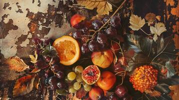 Mixed media collages of autumn fruits combined with vintage elements photo
