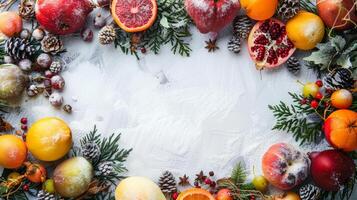 Space in winter fruit scene for your message or logo photo