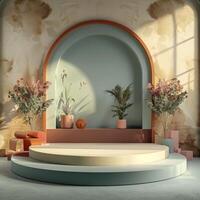 Chic display stage layout with a spacious copy space photo