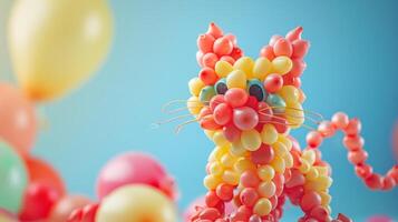 Charming scene of balloons arranged in the shape of a playful kitten photo