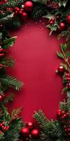 Festive Christmas Border with Holly and Pine Branches photo