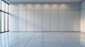 Clean and pristine wall backdrop creating a polished setting for copy placement. photo