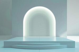 Minimalist Modern White Stage with Illuminated Arch and Step photo