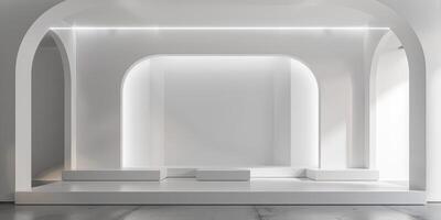 Minimalist White Interior with Arched Niches and Modern Lighting photo