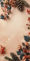 Festive Christmas Background with Pine Cones photo