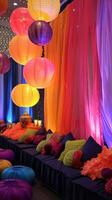 Festive backdrop adorned with colorful decorations photo
