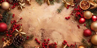 Festive Christmas Background with Pink and Gold Decorations photo