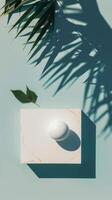 Minimalist Still Life with Marble Block and Leaf Shadows photo