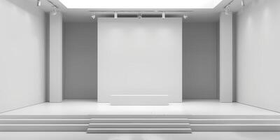 Organized display stage design utilizing a white background photo