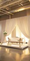 Elegant Wedding Reception Setup with White Drapes photo