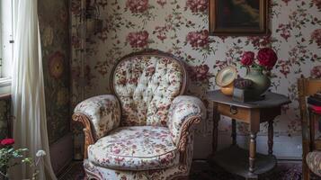 Victorian-era chintz print wallpaper on a wall backdrop photo