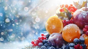 Winter fruit arrangement complementing overlays photo