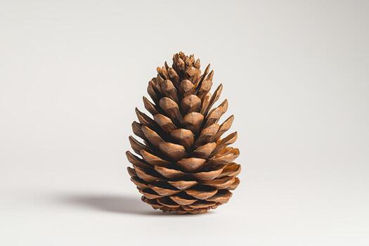 Close-Up of a Single Pine Cone on a Minimalist White Background for Nature and Botanical Themes photo