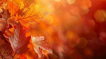 Vibrant Autumn Leaves with Sunlight and Bokeh Background Capturing the Essence of Fall Season photo